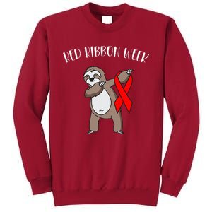 Dabbing Sloth We Wear Red For Red Ribbon Week Awareness Tall Sweatshirt