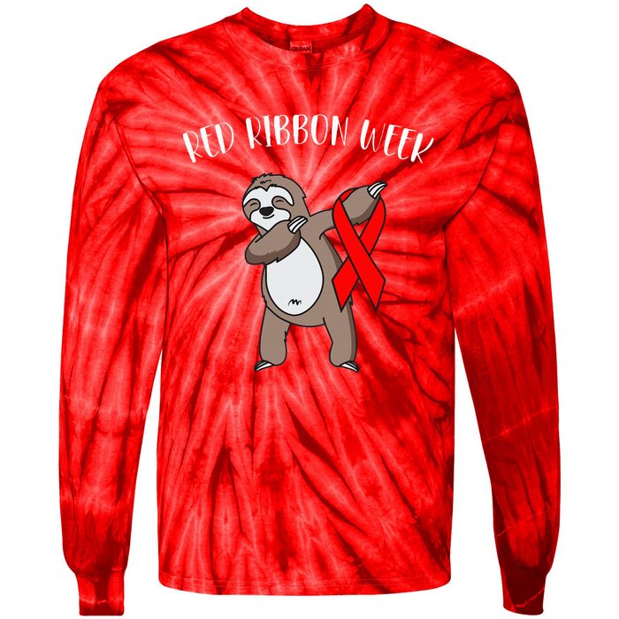 Dabbing Sloth We Wear Red For Red Ribbon Week Awareness Tie-Dye Long Sleeve Shirt