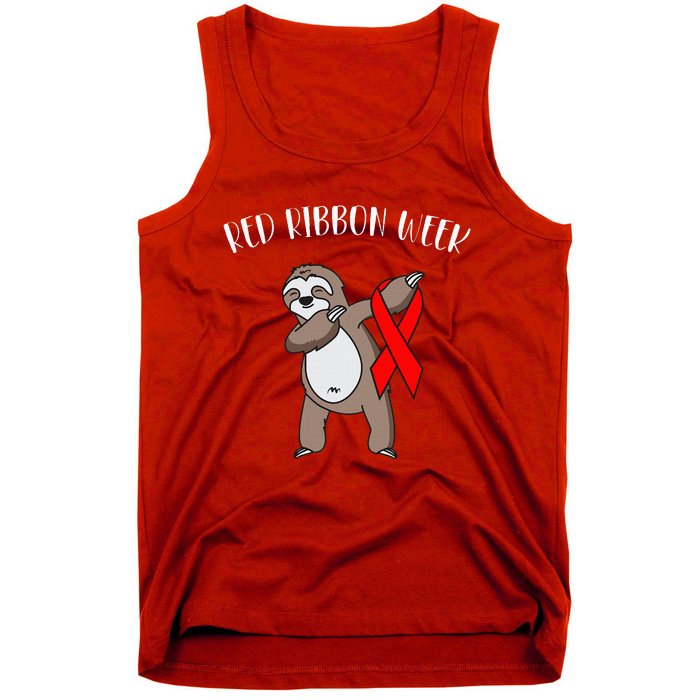 Dabbing Sloth We Wear Red For Red Ribbon Week Awareness Tank Top