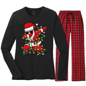 Dabbing Santa Xmas Lights Gifts Kids Girls Christmas Women's Long Sleeve Flannel Pajama Set 