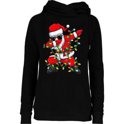 Dabbing Santa Xmas Lights Gifts Kids Girls Christmas Womens Funnel Neck Pullover Hood