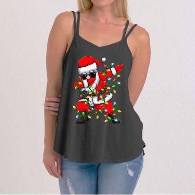 Dabbing Santa Xmas Lights Gifts Kids Girls Christmas Women's Strappy Tank