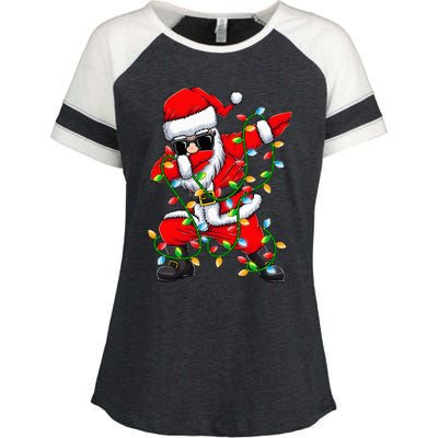 Dabbing Santa Xmas Lights Gifts Kids Girls Christmas Enza Ladies Jersey Colorblock Tee