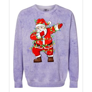 Dabbing Santa Xmas Lights Funny Christmas Colorblast Crewneck Sweatshirt