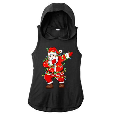 Dabbing Santa Xmas Lights Funny Christmas Ladies PosiCharge Tri-Blend Wicking Draft Hoodie Tank