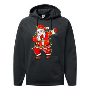 Dabbing Santa Xmas Lights Funny Christmas Performance Fleece Hoodie