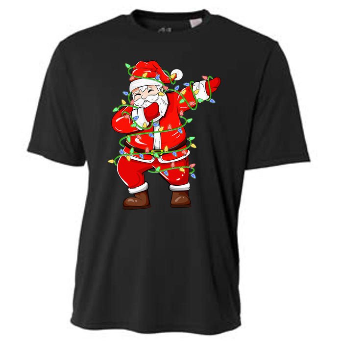 Dabbing Santa Xmas Lights Funny Christmas Cooling Performance Crew T-Shirt