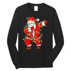 Dabbing Santa Xmas Lights Funny Christmas Long Sleeve Shirt