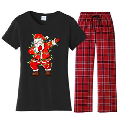 Dabbing Santa Xmas Lights Funny Christmas Women's Flannel Pajama Set