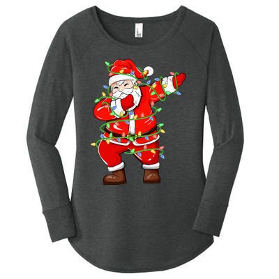 Dabbing Santa Xmas Lights Funny Christmas Women's Perfect Tri Tunic Long Sleeve Shirt