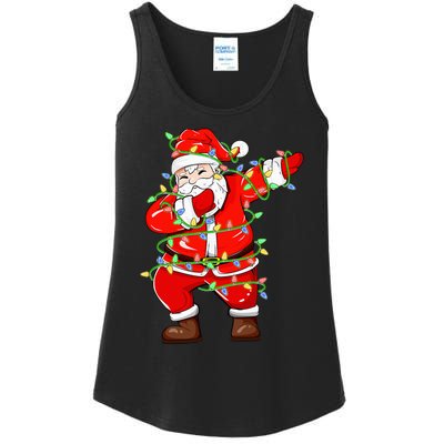 Dabbing Santa Xmas Lights Funny Christmas Ladies Essential Tank