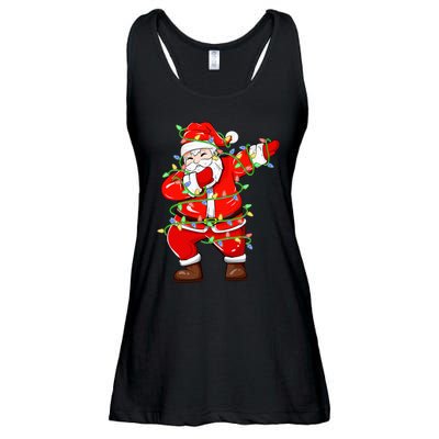 Dabbing Santa Xmas Lights Funny Christmas Ladies Essential Flowy Tank