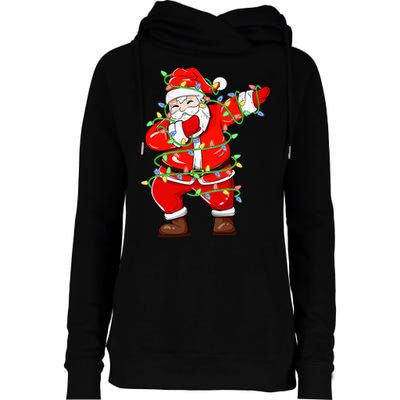 Dabbing Santa Xmas Lights Funny Christmas Womens Funnel Neck Pullover Hood