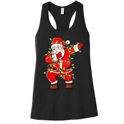 Dabbing Santa Xmas Lights Funny Christmas Women's Racerback Tank