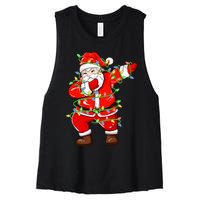 Dabbing Santa Xmas Lights Funny Christmas Women's Racerback Cropped Tank