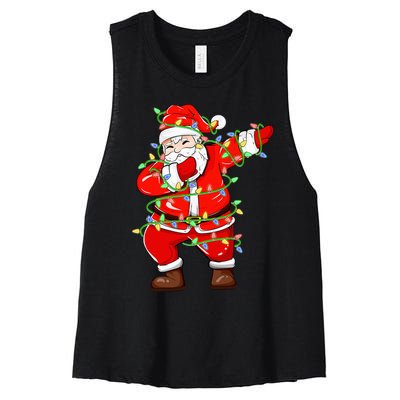 Dabbing Santa Xmas Lights Funny Christmas Women's Racerback Cropped Tank