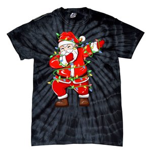 Dabbing Santa Xmas Lights Funny Christmas Tie-Dye T-Shirt