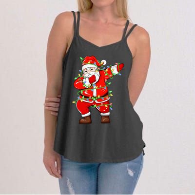 Dabbing Santa Xmas Lights Funny Christmas Women's Strappy Tank