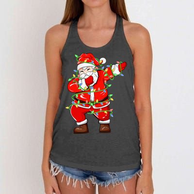 Dabbing Santa Xmas Lights Funny Christmas Women's Knotted Racerback Tank