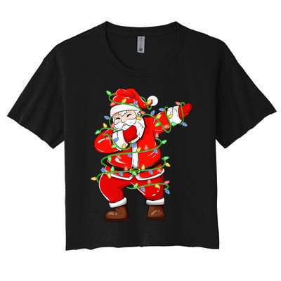 Dabbing Santa Xmas Lights Funny Christmas Women's Crop Top Tee