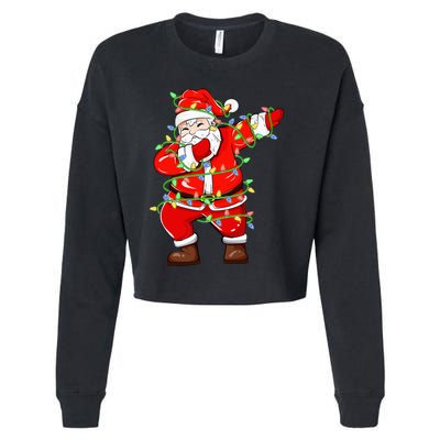 Dabbing Santa Xmas Lights Funny Christmas Cropped Pullover Crew