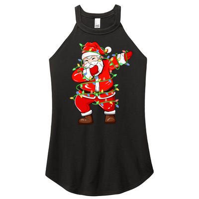 Dabbing Santa Xmas Lights Funny Christmas Women's Perfect Tri Rocker Tank