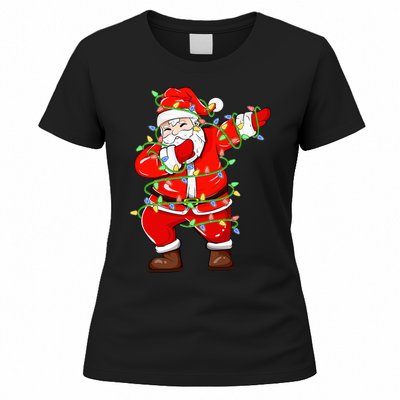 Dabbing Santa Xmas Lights Funny Christmas Women's T-Shirt