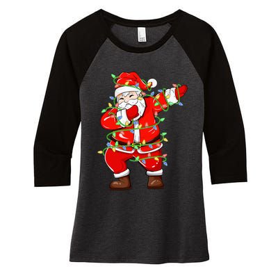 Dabbing Santa Xmas Lights Funny Christmas Women's Tri-Blend 3/4-Sleeve Raglan Shirt