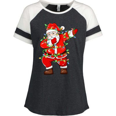 Dabbing Santa Xmas Lights Funny Christmas Enza Ladies Jersey Colorblock Tee