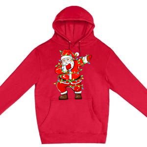 Dabbing Santa Xmas Lights Funny Christmas Premium Pullover Hoodie