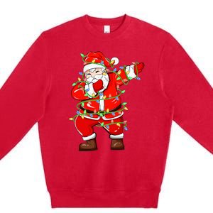 Dabbing Santa Xmas Lights Funny Christmas Premium Crewneck Sweatshirt