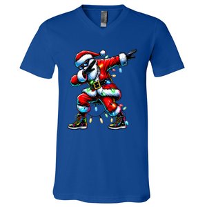 Dabbing Santa Xmas Lights V-Neck T-Shirt