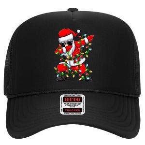 Dabbing Santa Xmas Lights Christmas Gifts High Crown Mesh Back Trucker Hat