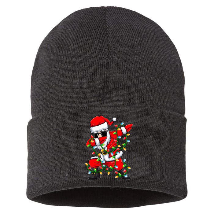 Dabbing Santa Xmas Lights Christmas Gifts Sustainable Knit Beanie