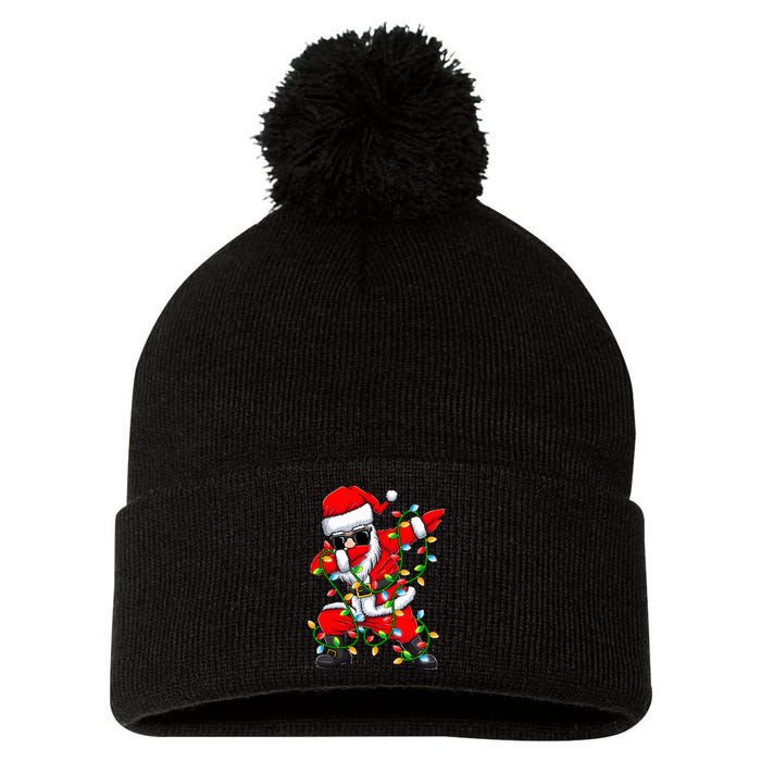 Dabbing Santa Xmas Lights Christmas Gifts Pom Pom 12in Knit Beanie