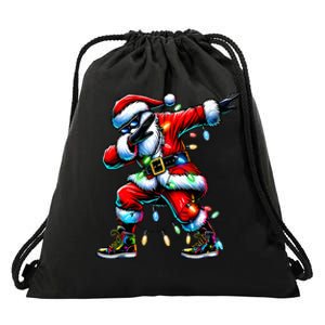 Dabbing Santa Xmas Lights Drawstring Bag