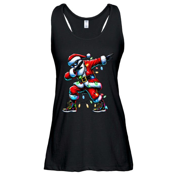 Dabbing Santa Xmas Lights Ladies Essential Flowy Tank