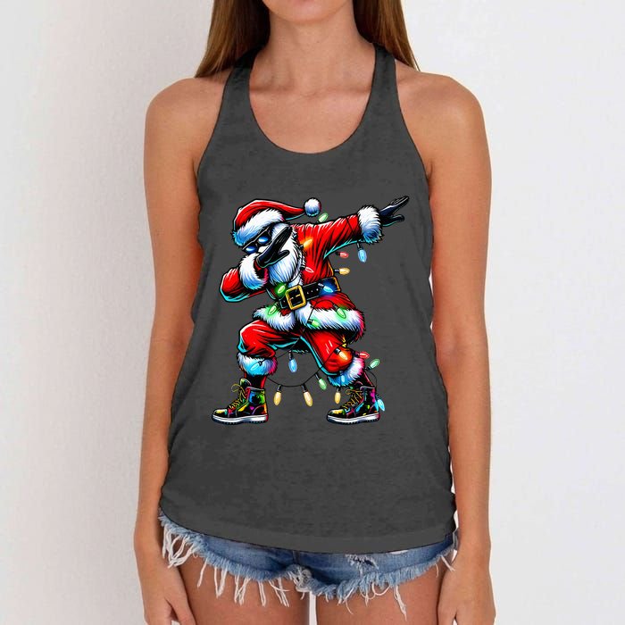 Dabbing Santa Xmas Lights Women's Knotted Racerback Tank