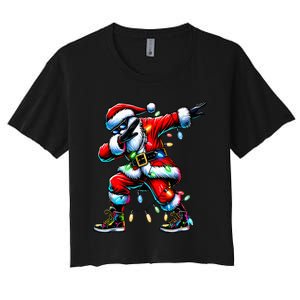 Dabbing Santa Xmas Lights Women's Crop Top Tee