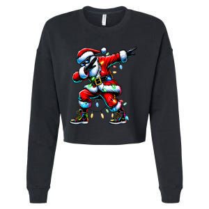 Dabbing Santa Xmas Lights Cropped Pullover Crew