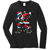 Dabbing Santa Xmas Lights Ladies Long Sleeve Shirt