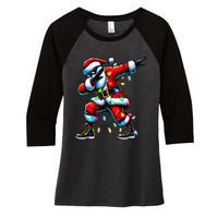 Dabbing Santa Xmas Lights Women's Tri-Blend 3/4-Sleeve Raglan Shirt