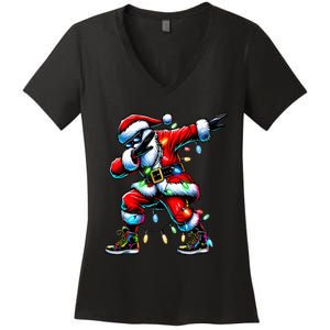 Dabbing Santa Xmas Lights Women's V-Neck T-Shirt