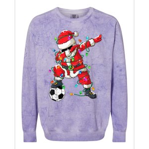 Dabbing Santa Xmas Lights Soccer Christmas Women Colorblast Crewneck Sweatshirt