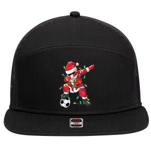 Dabbing Santa Xmas Lights Soccer Christmas Women 7 Panel Mesh Trucker Snapback Hat