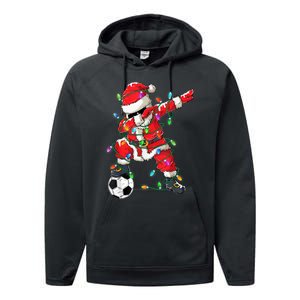 Dabbing Santa Xmas Lights Soccer Christmas Women Performance Fleece Hoodie