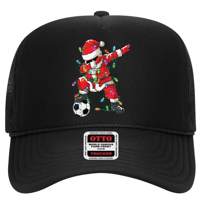 Dabbing Santa Xmas Lights Soccer Christmas Women High Crown Mesh Back Trucker Hat