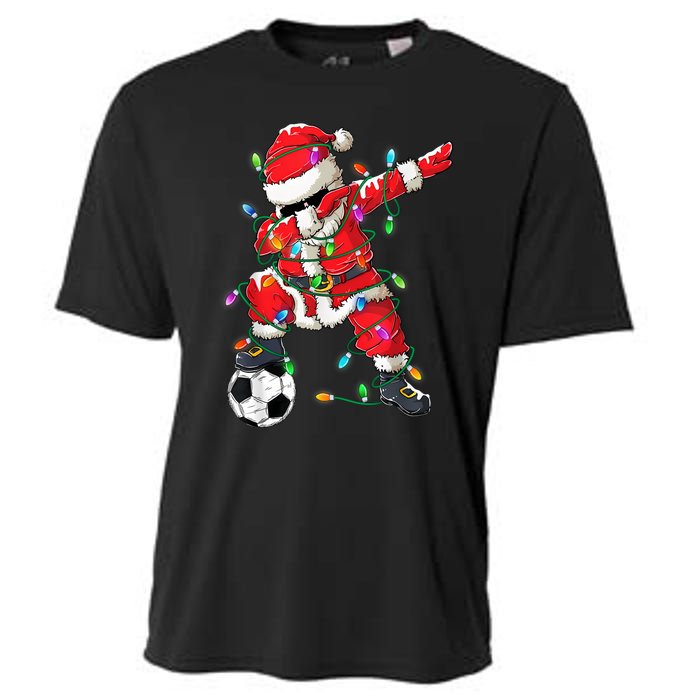 Dabbing Santa Xmas Lights Soccer Christmas Women Cooling Performance Crew T-Shirt