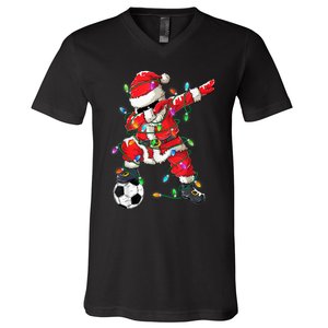 Dabbing Santa Xmas Lights Soccer Christmas Women V-Neck T-Shirt