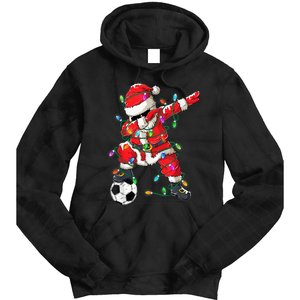 Dabbing Santa Xmas Lights Soccer Christmas Women Tie Dye Hoodie